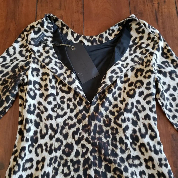 Rag & Bone Short Leopard 100% Silk Dress Keyhole 3/4 Sleeve Fitted Lined Size 8 - Picture 6 of 11